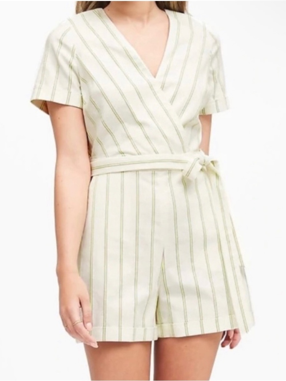Banana Republic Striped Belted Romper cotton linen blend size 14